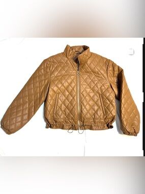 Marc New York Andrew Marc Quilted Faux Leather Jacket Womens Small Brown Camel